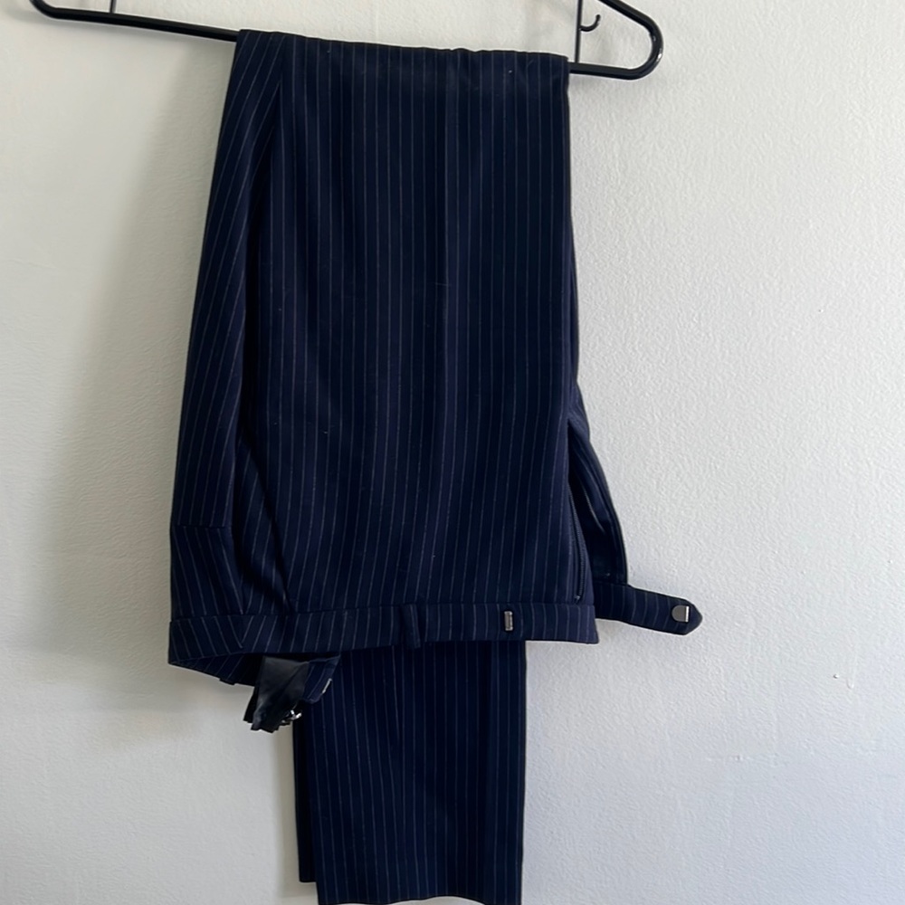 Blue pinstripe tailored pants